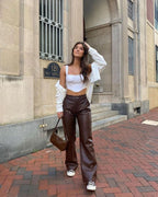 Panthera Brown Leather Pants - Lincoln Paris