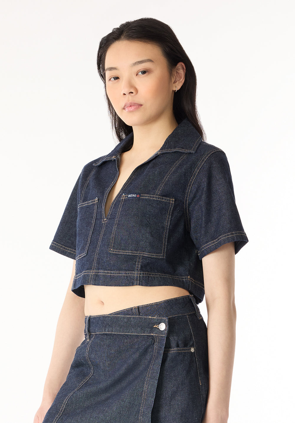 Lincoln Paris Elan Denim Co-ord set featuring a stylish denim jacket and matching pants worn by a model.