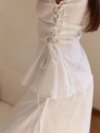 Lincoln Paris Coastal White Co-ord set featuring a stylish top and matching skirt, perfect for casual summer wear.