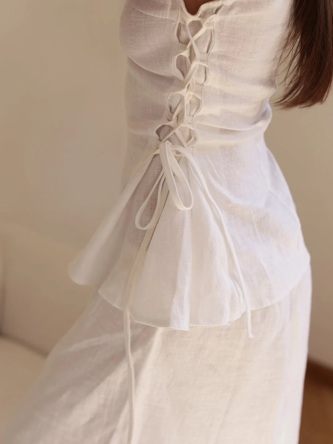Lincoln Paris Coastal White Co-ord set featuring a stylish top and matching skirt, perfect for casual summer wear.