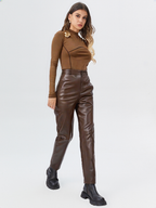 Panthera Brown Leather Pants - Lincoln Paris