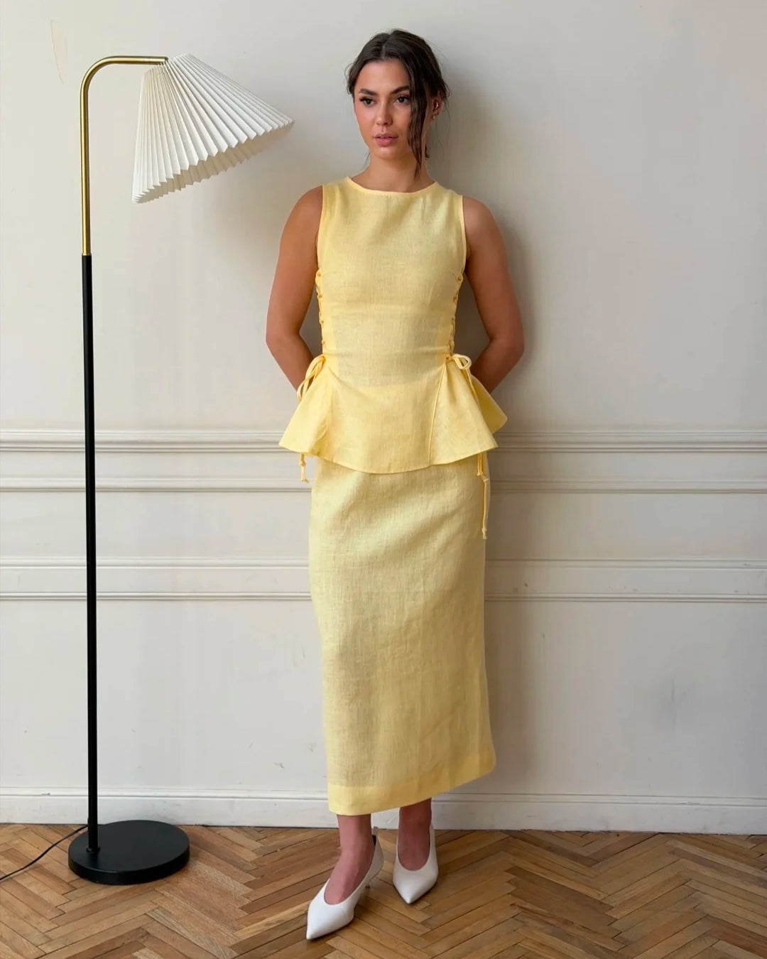 Light yellow Buttercup Co-ord set by Lincoln Paris, featuring a stylish top and matching trousers, on a neutral background.