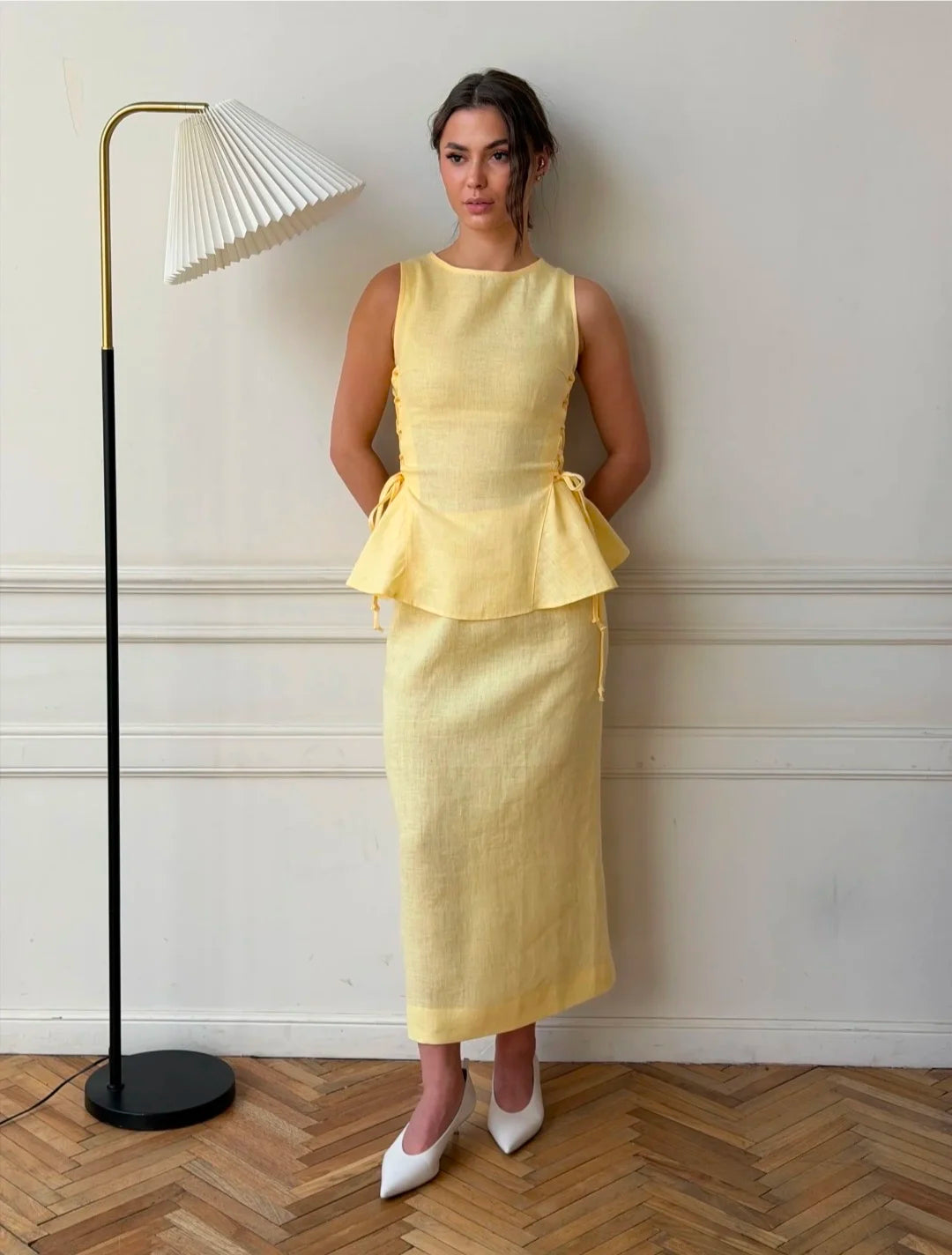 Light yellow Buttercup Co-ord set by Lincoln Paris, featuring a stylish top and matching trousers, on a neutral background.