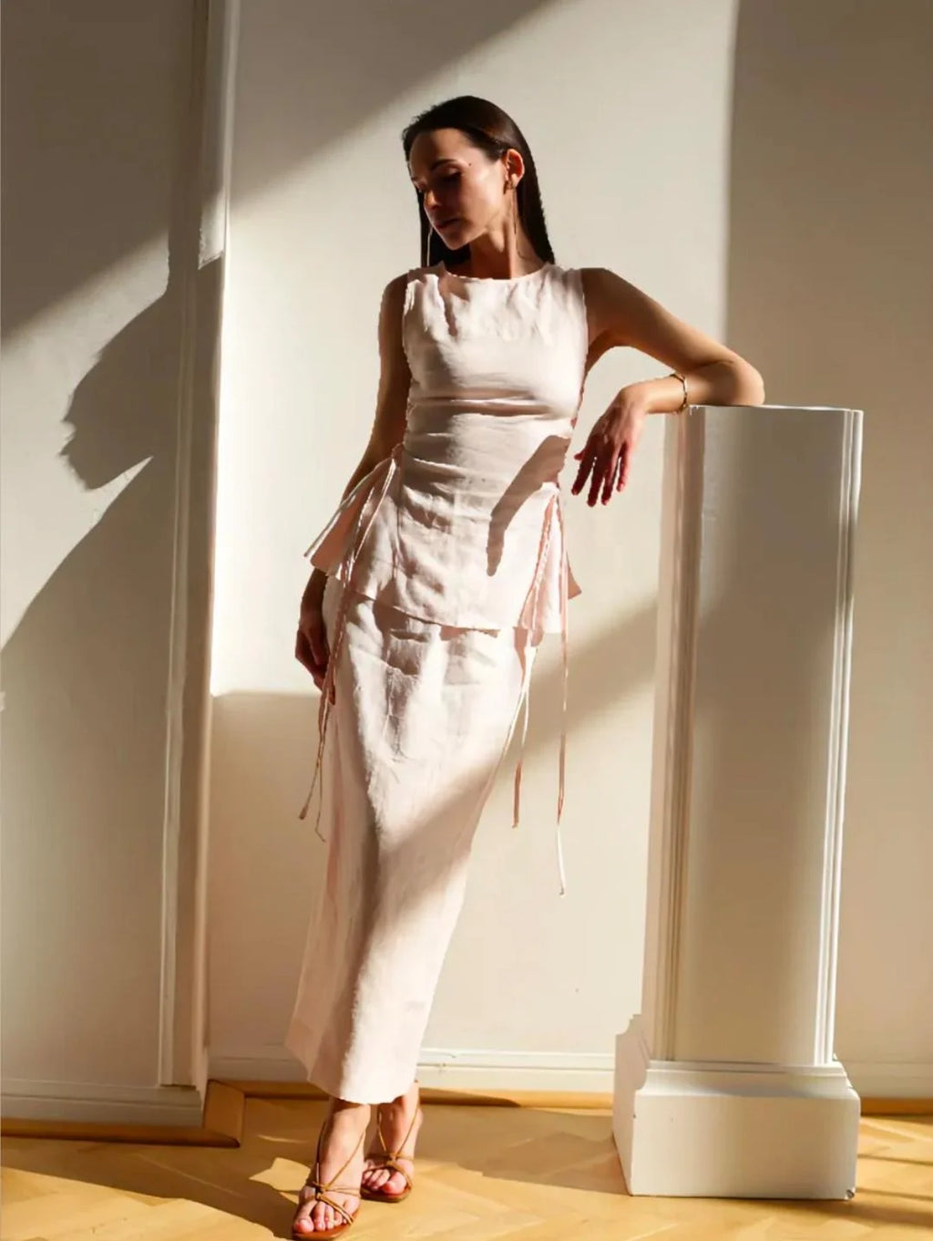 Lincoln Paris Paris Pink Co-ord set featuring a stylish matching top and skirt in soft pink fabric.