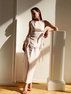 Lincoln Paris Paris Pink Co-ord set featuring a stylish matching top and skirt in soft pink fabric.