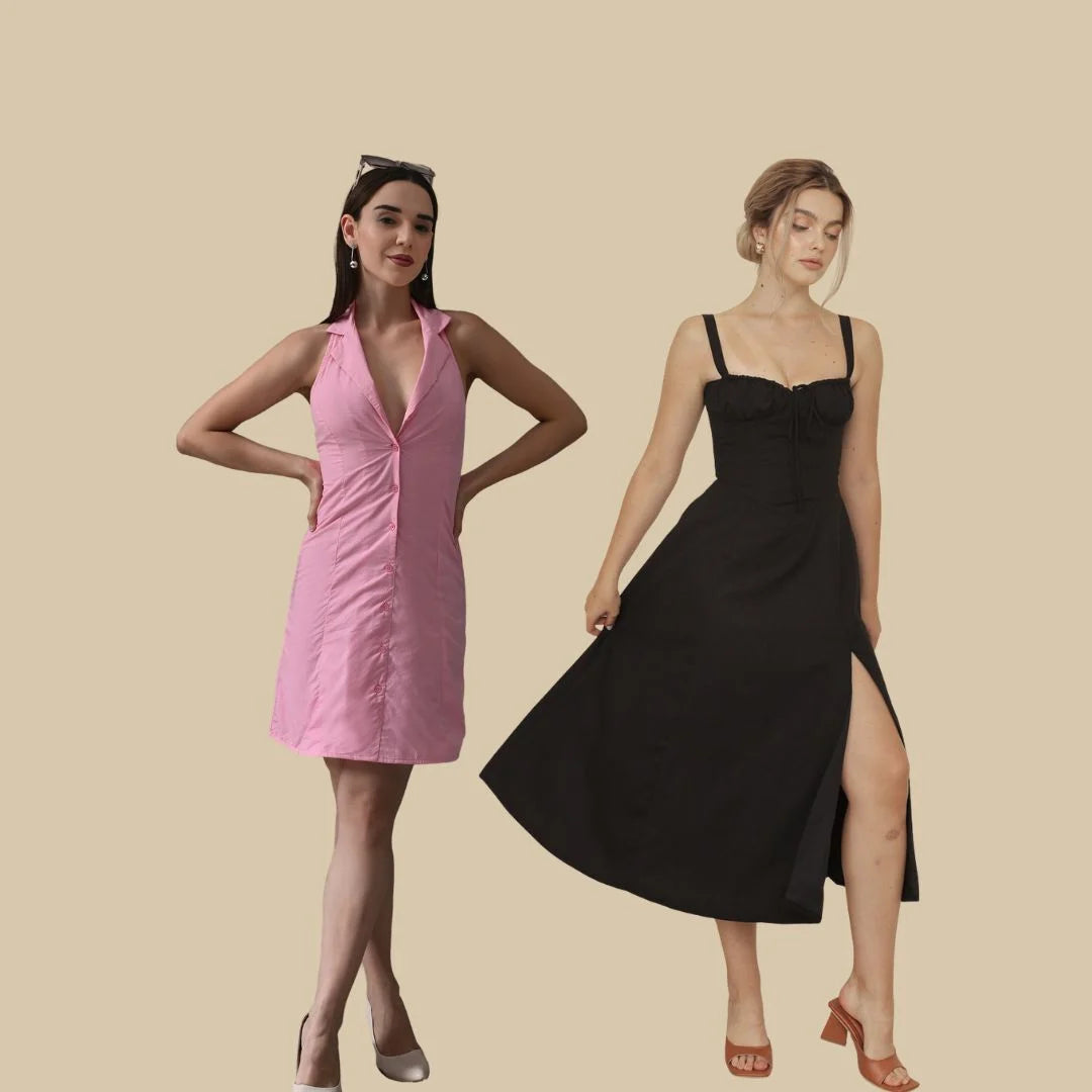 Lincoln Paris Sweetheart Stunner and Mystic Noir Corset Maxi combo, featuring a stylish black corset and elegant maxi dress.