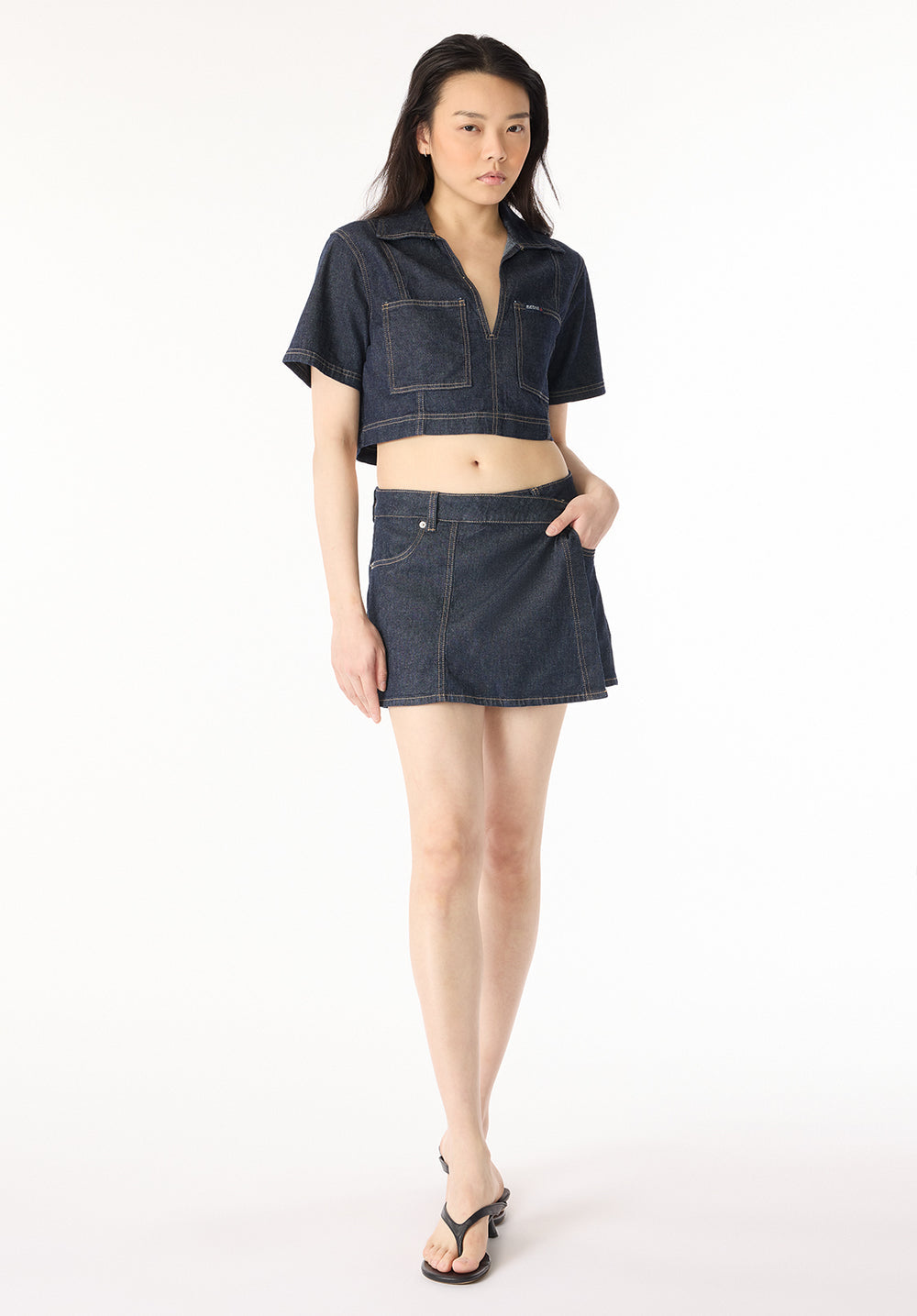 Lincoln Paris Elan Denim Co-ord set featuring a stylish matching denim jacket and pants against a neutral background.