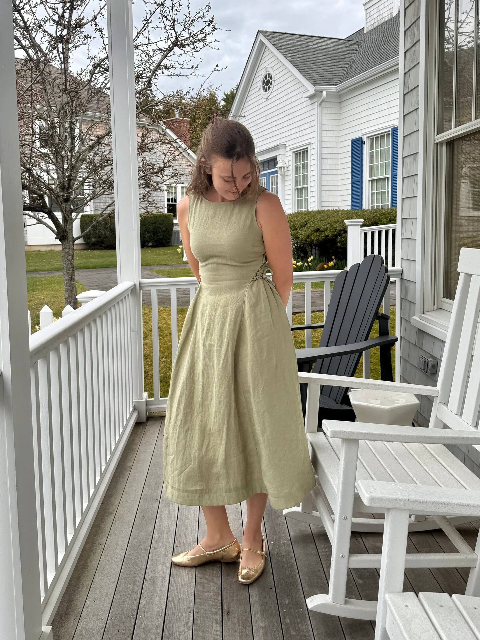 Lincoln Paris Sage Linen Dress, flowing sleeveless design with a relaxed fit, perfect for warm-weather wear.