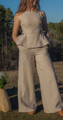 Lincoln Paris Linen Ease Pants featuring lightweight, relaxed-fit linen fabric in a neutral color, perfect for casual wear.