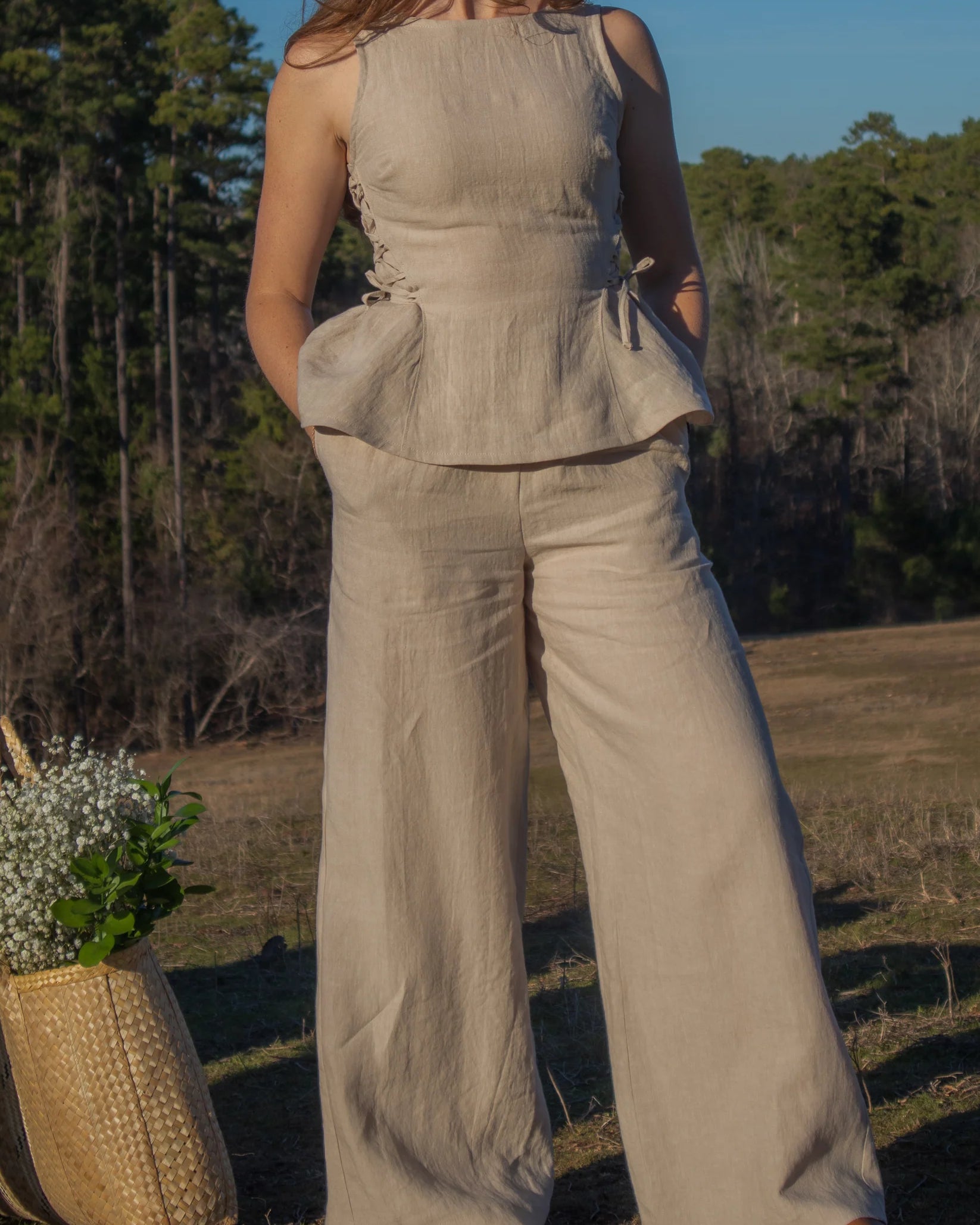Lincoln Paris Linen Ease Pants featuring lightweight, relaxed-fit linen fabric in a neutral color, perfect for casual wear.