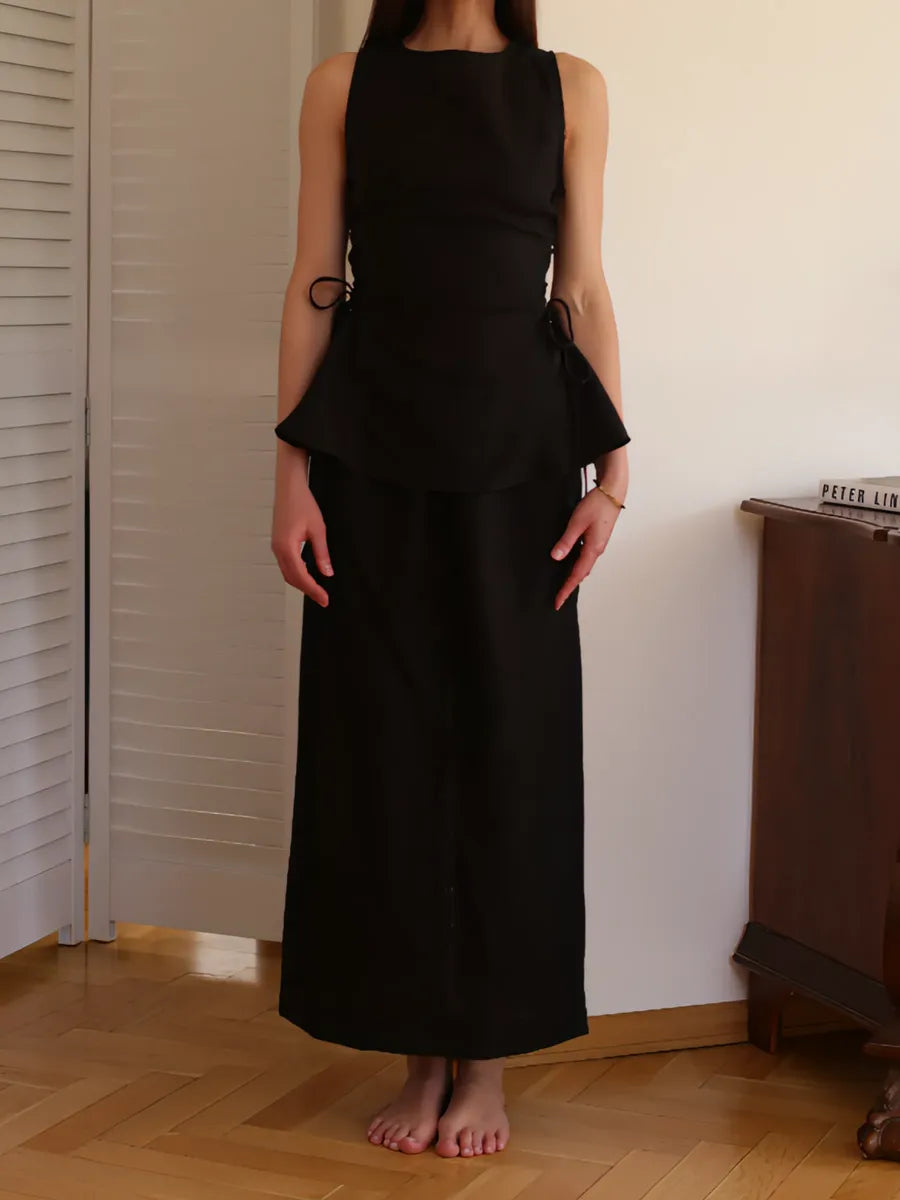 Black Swan Co-ord set by Lincoln Paris featuring a stylish matching top and pants in black fabric.