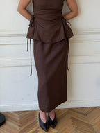 Lincoln Paris Mocha Dew Co-ord set featuring a stylish matching top and pants in soft mocha color.