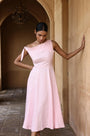 Lincoln Paris Rosewood cotton linen dress displayed on a mannequin, featuring a relaxed fit and natural fabric texture.