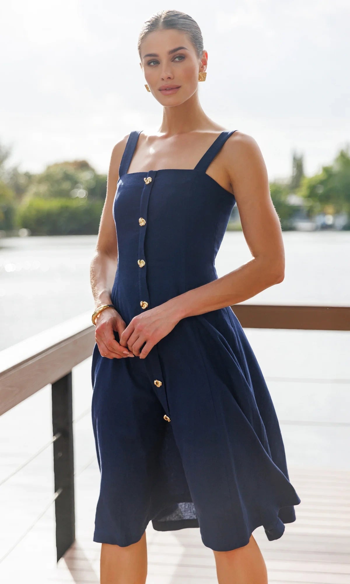 Seaborne cotton linen dress by Lincoln Paris displayed on a hanger, featuring a relaxed fit and lightweight fabric for casual wear.