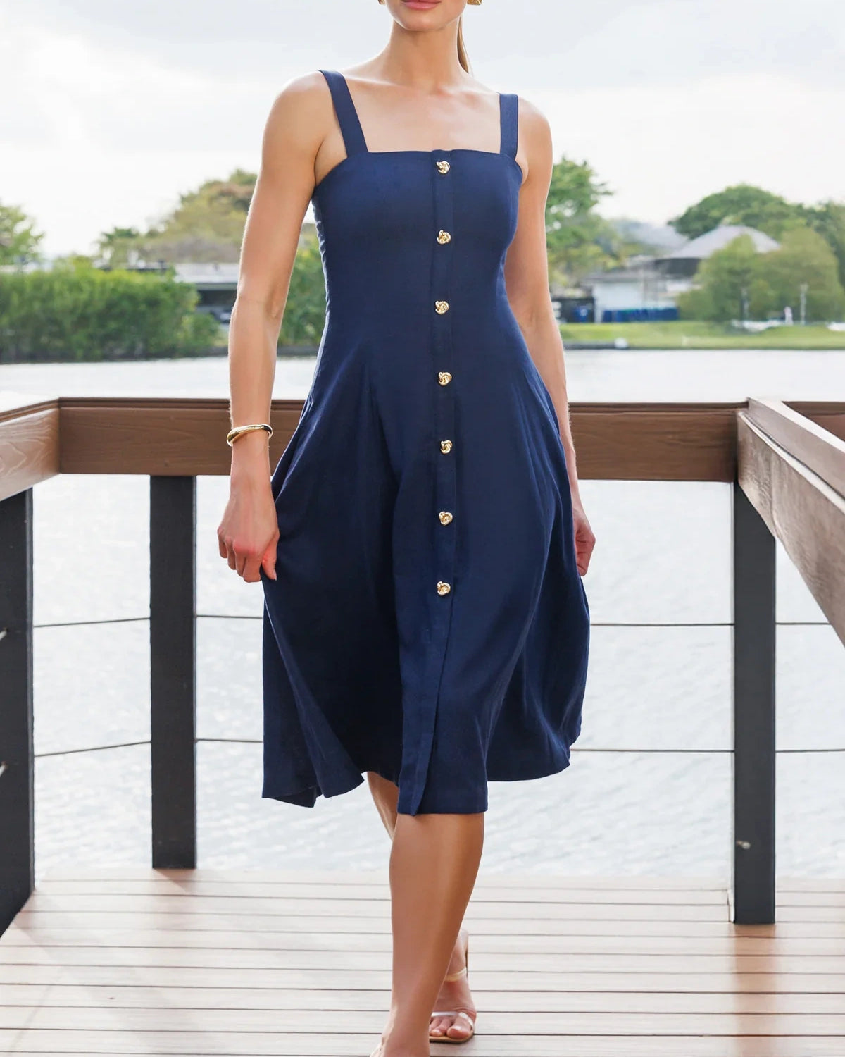 Seaborne cotton linen dress by Lincoln Paris displayed on a hanger, showcasing its lightweight fabric and relaxed fit.