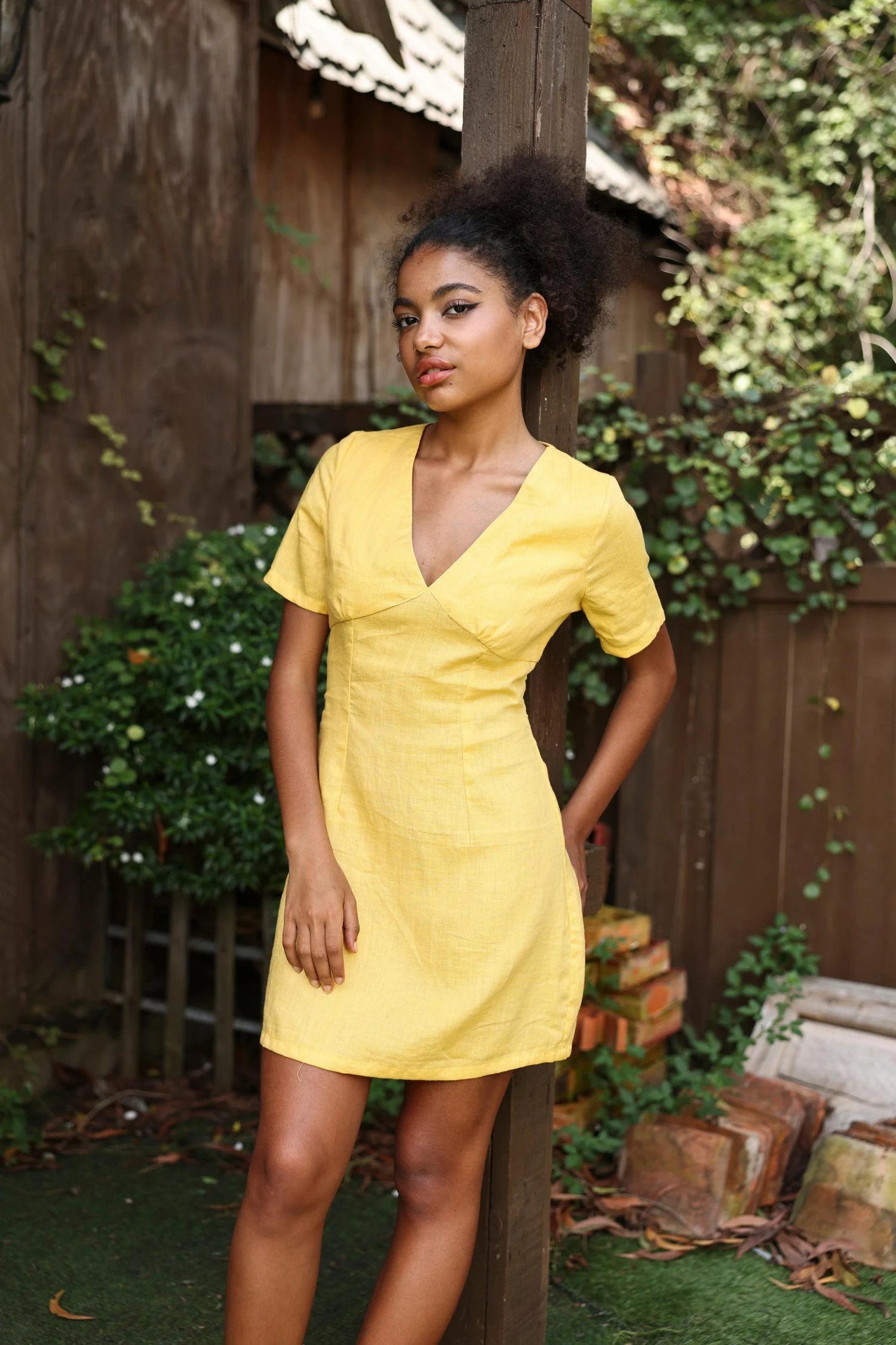 Lincoln Paris DaisyDay cotton linen dress, lightweight and breezy, shown hanging with a relaxed fit and floral design.