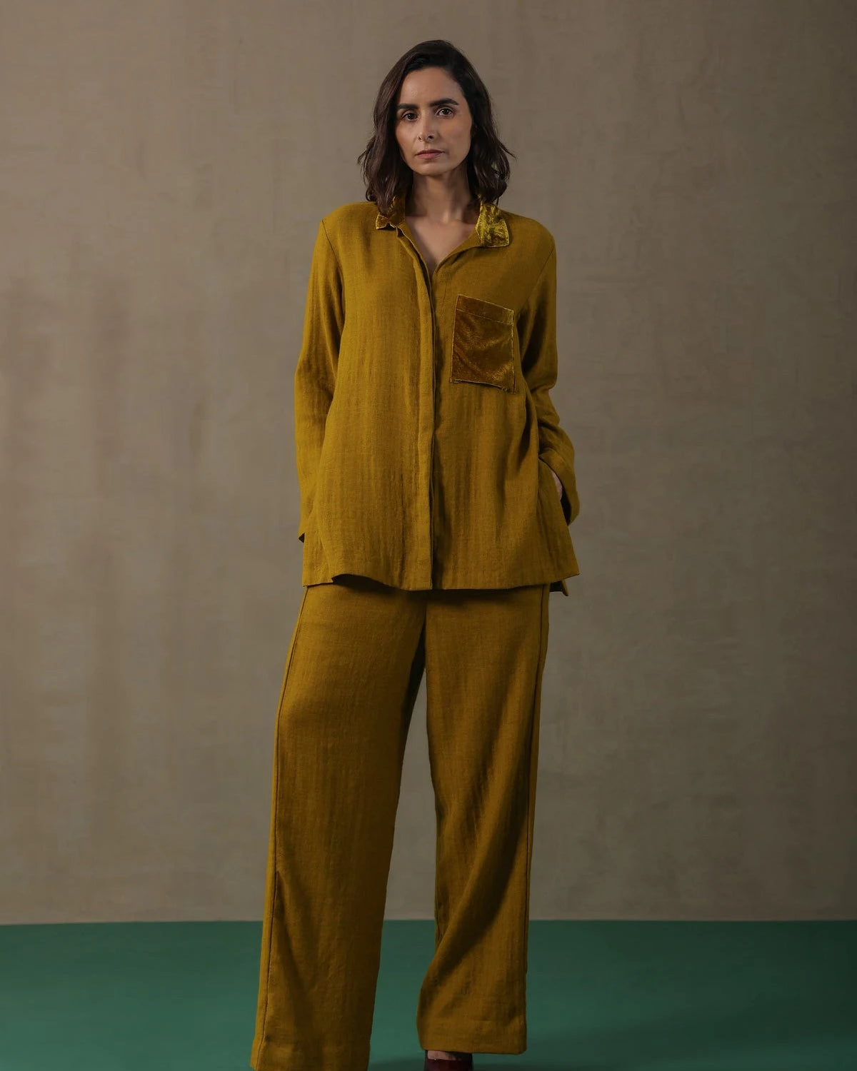 Elegant Sunehri shiffon set by Lincoln Paris featuring intricate embroidery and flowing fabric for a sophisticated look.