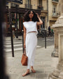 Lincoln Paris Milk Cotton Linen Co-ord Set displayed on a hanger, featuring a relaxed fit top and matching pants in soft, breathable fabric.