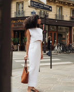 Milk cotton linen co-ord set by Lincoln Paris featuring matching top and pants in a soft, comfortable fabric.