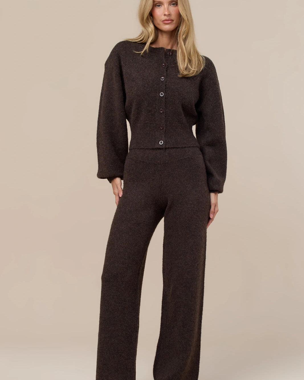 Lincoln Paris Whisper Knit set featuring soft, cozy knit fabric, including a relaxed top and matching pants for comfortable loungewear.